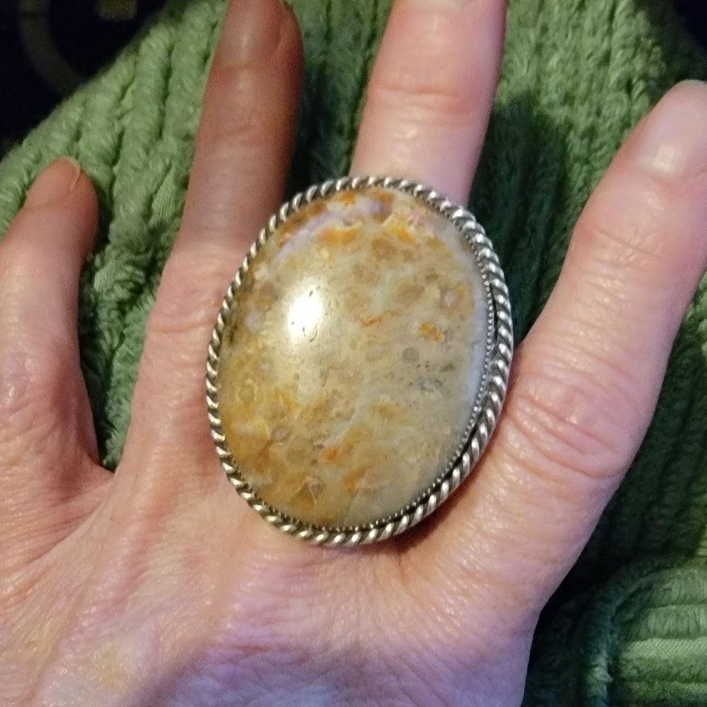 Navajo Jasper/Sterling Silver Ring - signed - J